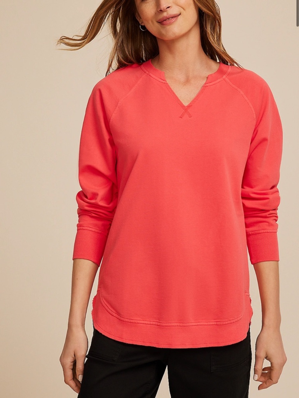 NWT Maurices Sunhaven Notch Neck Women's Coral Pullover Sweatshirt - XL